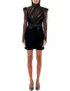 Alessandra Rich Paneled Gathered Lace And Ruched Velvet Mini Dress In Black