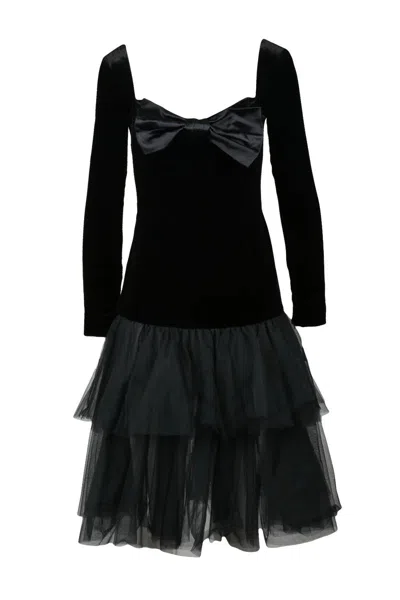 Alessandra Rich Velvet And Tulle Dress - Black