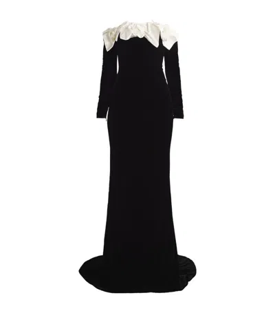 Alessandra Rich Velvet Bow-detail Gown In Black