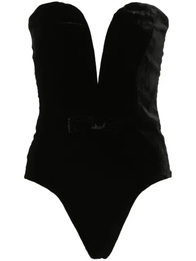 Alessandra Rich Velvet Bustier Bodysuit In Black