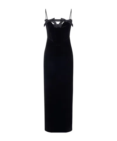 Alessandra Rich Velvet Dress With Bows In Black