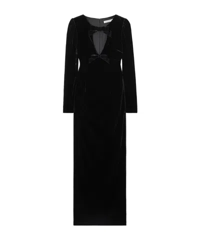 Alessandra Rich Velvet Dress With Openwork Bow Decoration In Black