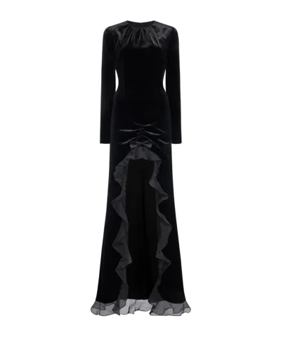 Alessandra Rich Velvet Dress With Ruches In Black