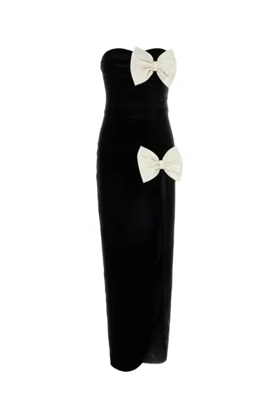 Alessandra Rich Velvet Evening Dress With Bows In Black