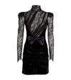 Alessandra Rich Paneled Gathered Lace And Ruched Velvet Mini Dress In Black