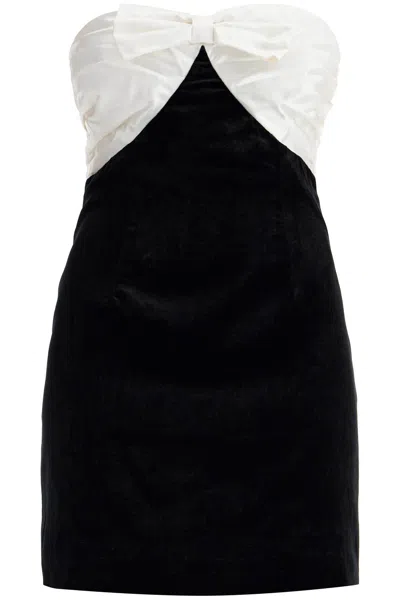 Alessandra Rich Strapless Bow-embellished Silk-duchesse And Velvet Mini Dress In Black
