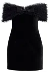 Alessandra Rich Velvet Off-shoulder Mini Dress In Black