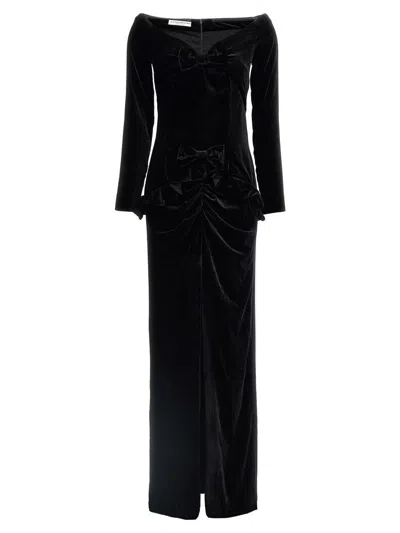 Alessandra Rich Velvet Off The Shoulder Dress In Black
