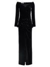 Alessandra Rich Velvet Off The Shoulder Dress In Black