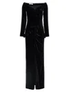 Alessandra Rich Velvet Off The Shoulder Dress In Black