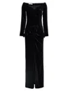 Alessandra Rich Velvet Off The Shoulder Dress In Black