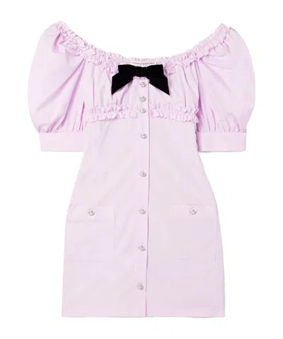 Alessandra Rich Velvet-trimmed Ruffled Cotton-poplin Mini Dress In Purple