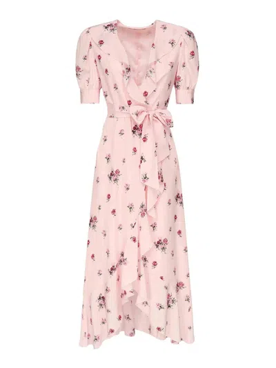 Alessandra Rich Silk Belted Wrap Midi Dress In Pink