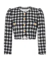 Alessandra Rich Vichy Cropped Tweed Jacket In Black