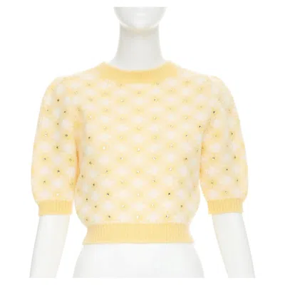 Pre-owned Alessandra Rich Vichy Crystal Embellished Checked Mohair Blend Top It38 Xs In White