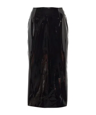 Alessandra Rich Vinyl Midi Skirt In Black
