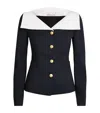 Alessandra Rich Wool Blazer With Contrasting Collar And Gold Buttons In Blue