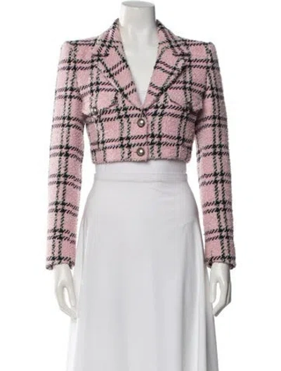 Pre-owned Alessandra Rich Virgin Wool Plaid Print Blazer In Pink