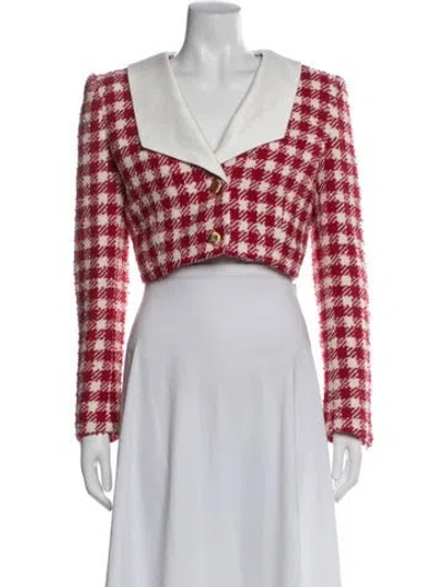 Pre-owned Alessandra Rich Virgin Wool Plaid Print Evening Jacket In Red