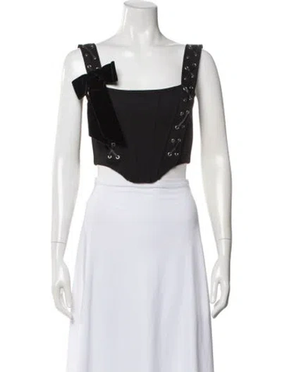 Pre-owned Alessandra Rich Virgin Wool Square Neckline Crop Top In Black