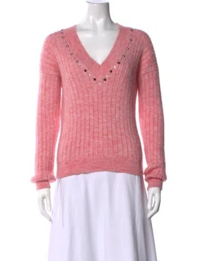 Pre-owned Alessandra Rich Virgin Wool V-neck Sweater In Pink
