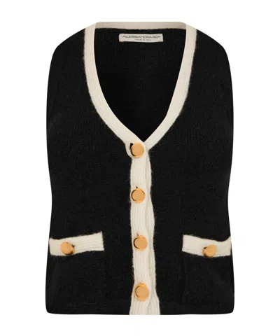 Alessandra Rich Vneck Knit Cardigan In Black