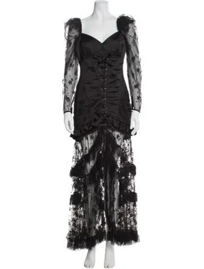 Pre-owned Alessandra Rich V-neck Long Dress In Gray