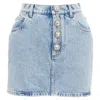 Alessandra Rich Washed Denim Crystal Embellished Mini Skirt In Blue