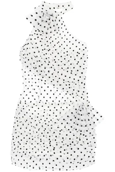 Alessandra Rich One-shoulder Mini Dress In Polka In White