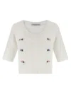 Alessandra Rich Short Sleeve Mohair Sweater In White