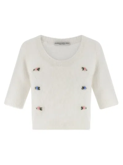 ALESSANDRA RICH WHITE CARDED SWEATER