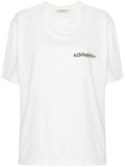 Alessandra Rich Crystal-embellished Graphic-print T-shirt In White