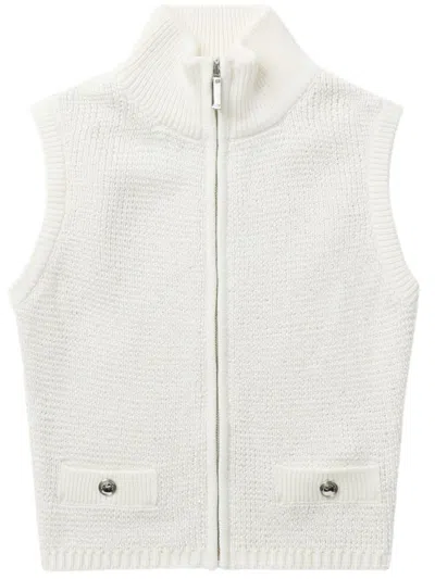 Alessandra Rich Pocket-detail Zip-front Knitted Top In Neutrals