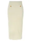 Alessandra Rich Ribbed High Waist Midi Skirt With Back Slit In White
