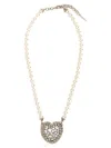 Alessandra Rich Collana Heart In Perle Bianche Donna In Metallic