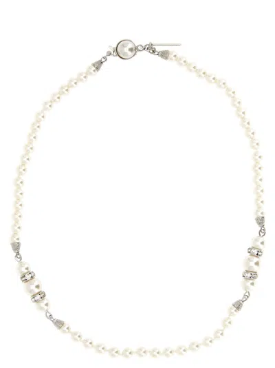 Alessandra Rich White Pearl Necklace In Red