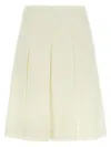 Alessandra Rich Pleated Wool Midi Skirt With Flared Silhouette In White