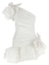 Alessandra Rich Ruffle One Shoulder Layered Asymmetric Dress In White
