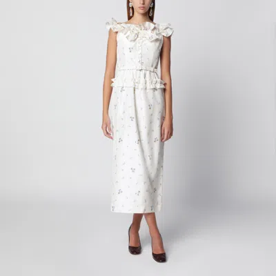 Alessandra Rich Belted Dress Peplum Ruffle Neckline In White