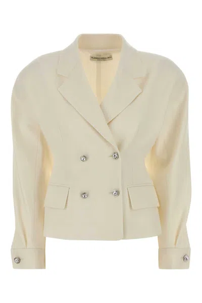 ALESSANDRA RICH WHITE STRETCH CREPE BLAZER