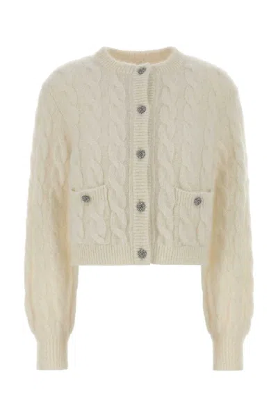 Alessandra Rich White Stretch Mohair Blend Cardigan In Neutral