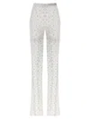 Alessandra Rich Rhinestone Lace Flared Leggings In White