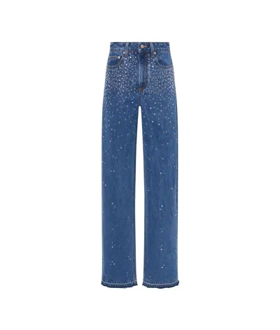 Alessandra Rich Wide-leg Rhinestone-embellished Jeans In Blue