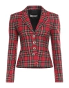 Alessandra Rich Wool Single-breasted Jacket With Tartan Motif In Red