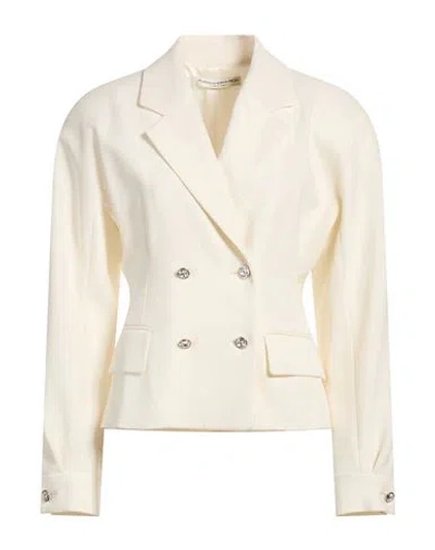 Alessandra Rich Woman Blazer White Size 4 Virgin Wool, Polyacrylic, Elastane In Brown