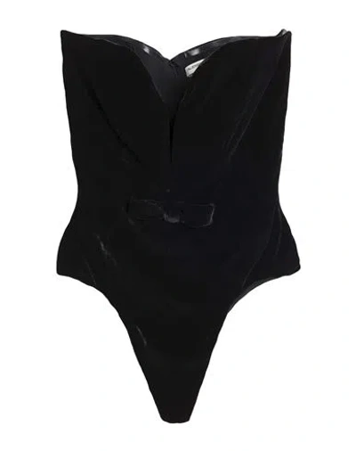 Alessandra Rich Woman Bodysuit Black Size 4 Viscose, Silk, Elastane