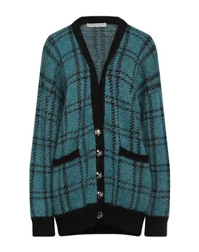 Alessandra Rich Woman Cardigan Deep Teal Size 8 Mohair Wool, Wool, Polyamide, Viscose In Blue