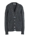 Alessandra Rich Stud-embellished V-neck Cardigan In Grey