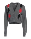 Alessandra Rich Grey Cardigan With 'diamond' Motif And Embroidered Rose Detail In Grey