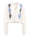 Alessandra Rich Argyle-intarsia-knit Cropped Wool Cardigan In Off White